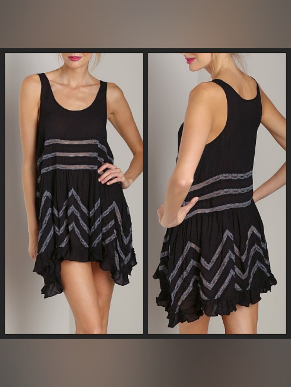 Free People Voile & Lace Tiny Dot Trapeze Swing Mini Slip Dress